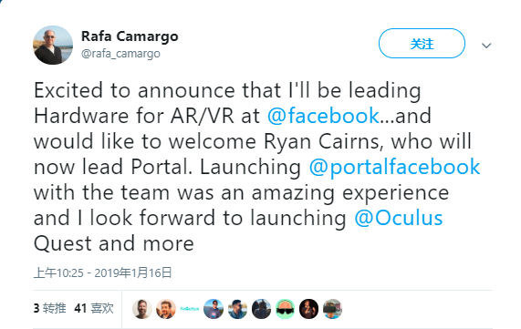 Facebook聘请谷歌AR/VR负责人Ryan Cairns