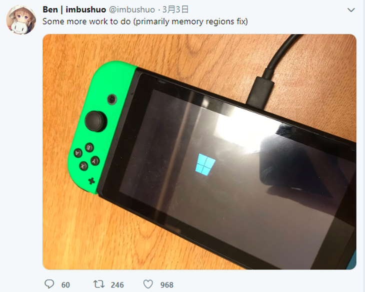 Switch玩出花:网友将NS刷成了Windows系统