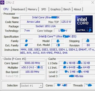 英特尔新一代台式机处理器CPU-Z截图曝光，酷睿Ultra 9 285K？