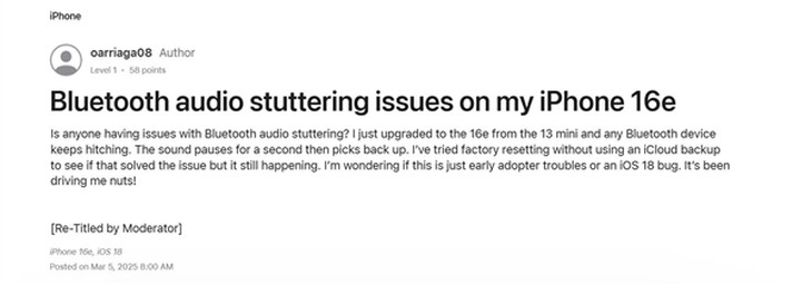 首批iPhone 16e翻车了？蓝牙音频存在故障