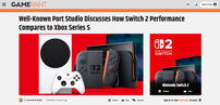 据高管所称，Switch2能轻松移植XSS平台60帧游戏