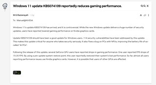 英伟达还得给微软善后！Win 11更新致游戏性能下降，英伟达正在排查问题