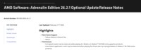 AMD发布26.2.1版本显卡驱动