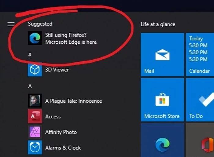 Windows 10开始菜单现广告：快来试试Microsoft Edge吧！